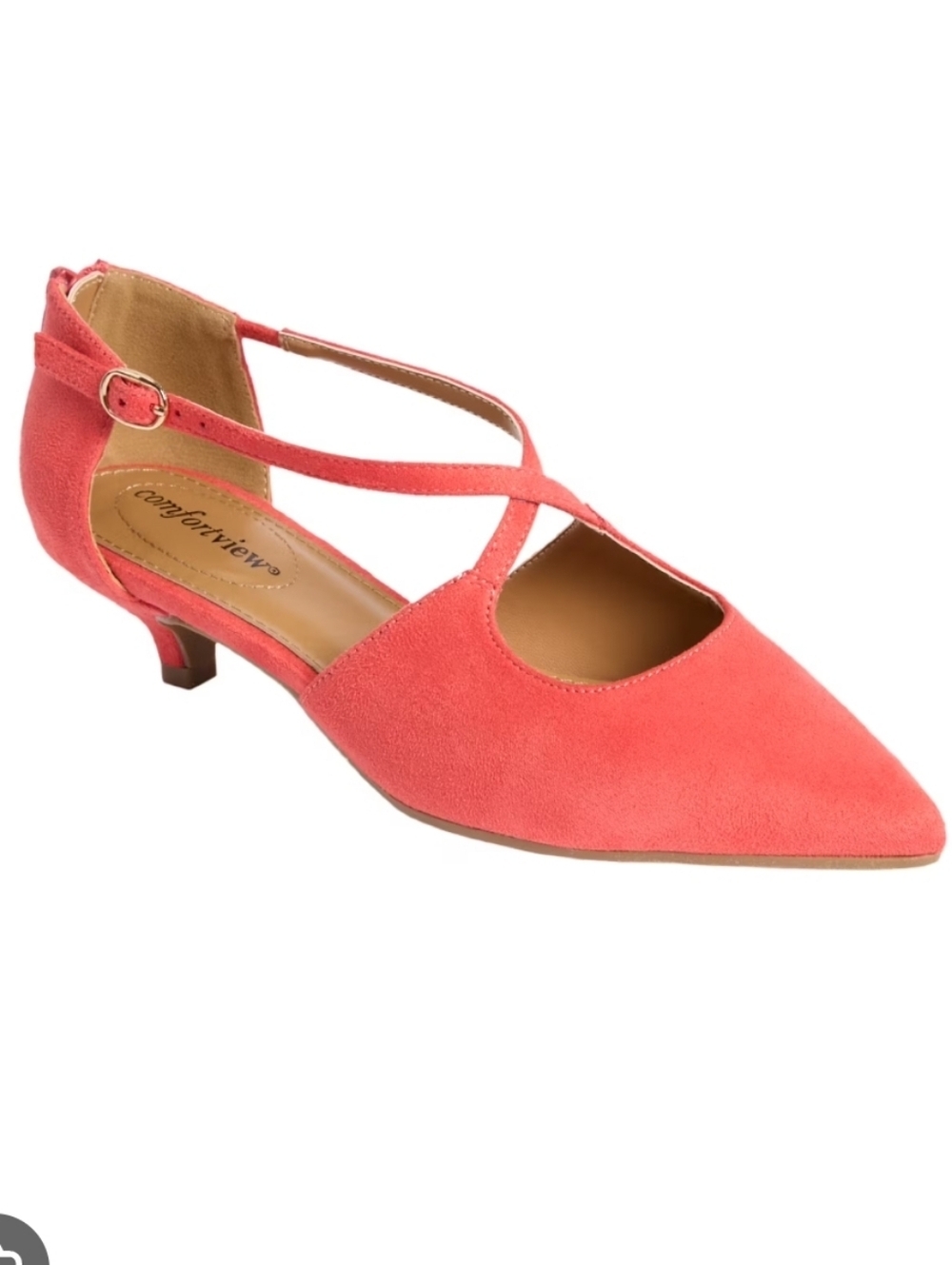 Comfortview Womens The Dawn Kitten Heel Pump Orange Coral WEDDING 7.5 Wide